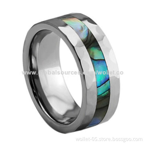 Careful Design Wholesale Tungsten Steel Ring, Made of Abalone Piece Combination